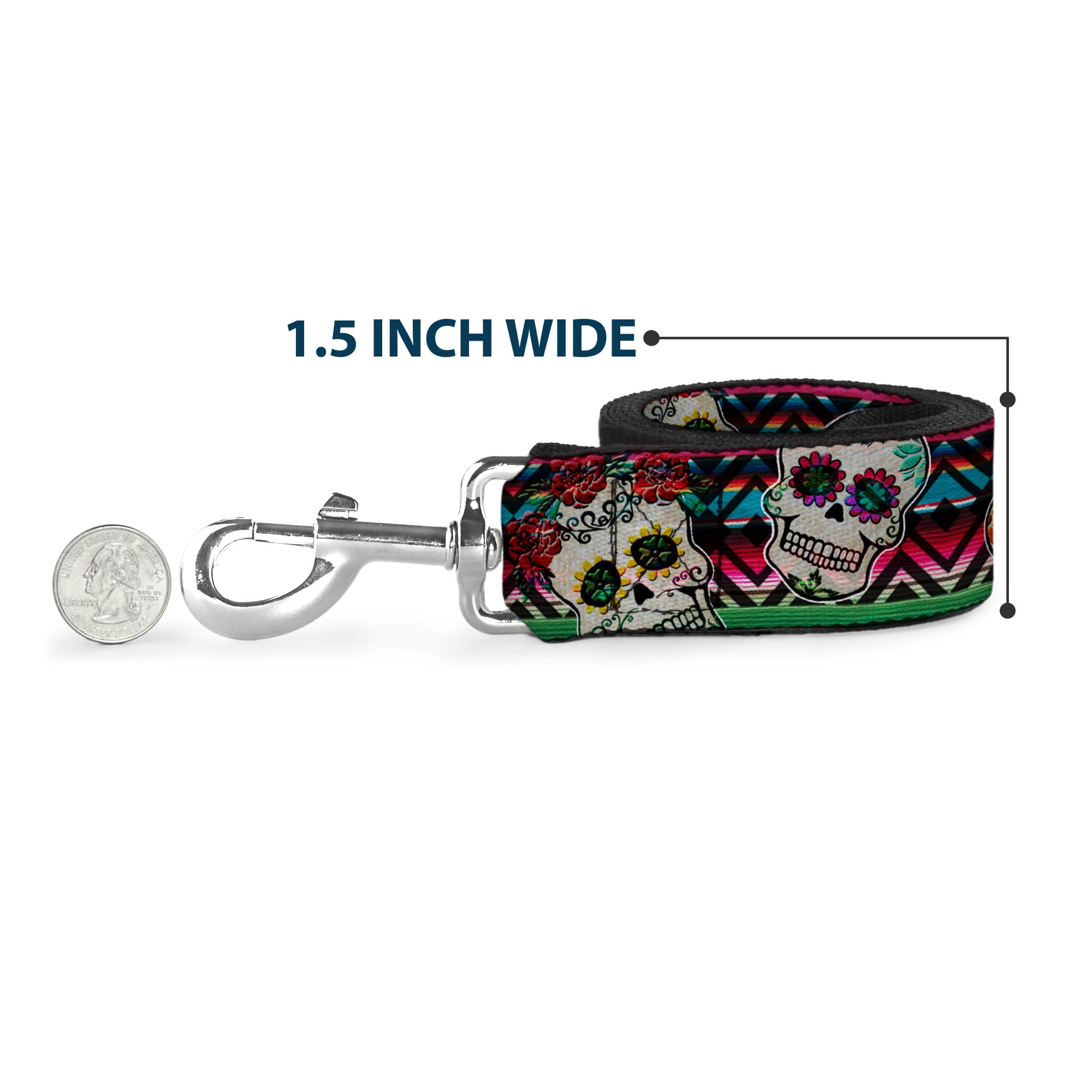Buckle-Down Pet Leash, Dog Leash, Sugar Skulls Zarape Multi Color, 6 Feet Long 1.0 Inch Wide