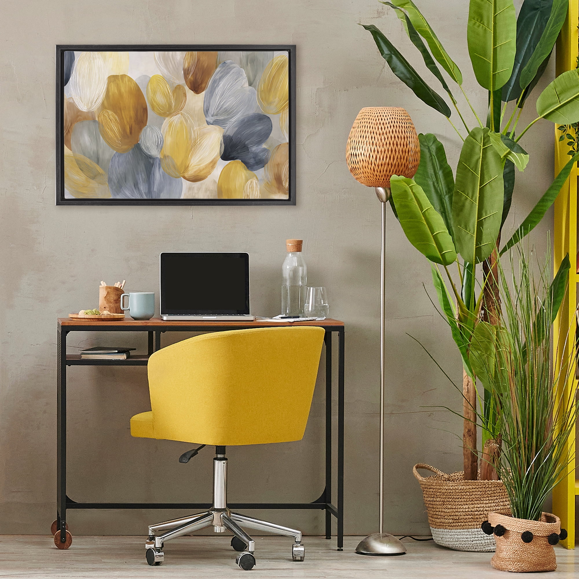 Stupell Industries Warm Oblong Layered Shapes Black Framed Floater Canvas Wall Art, design by Jacky Ngan
