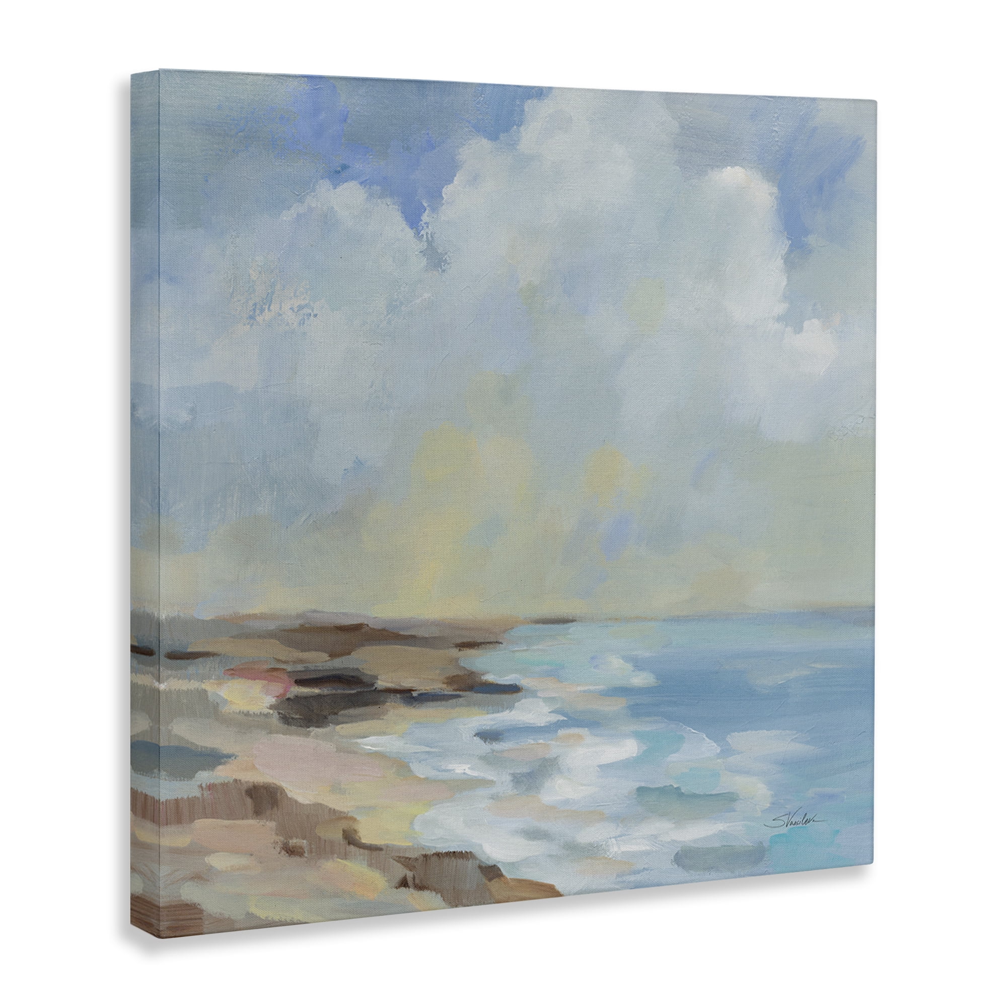 Stupell Industries By The Beach Shore Nautical & Beach Painting Wrapped Canvas Art Print Wall Art, 17 x 17