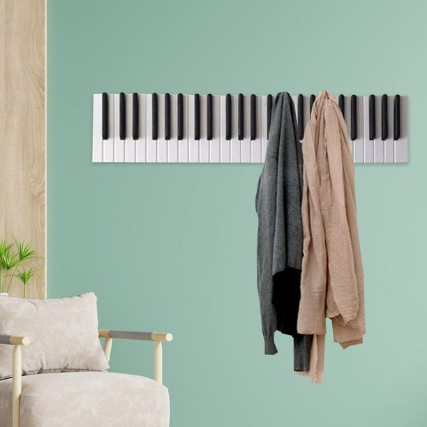 5 Hooks Wooden Piano Coat Hanger Wall Mounted
