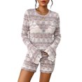 thumbnail image 1 of FOCUSNORM Ensemble de Vêtements pour Femmes 2 Pcs Shorts d'Automne Rayures Patchwork Col Rond Manches Longues Chandail Hauts Tricotés Shorts, 1 of 8