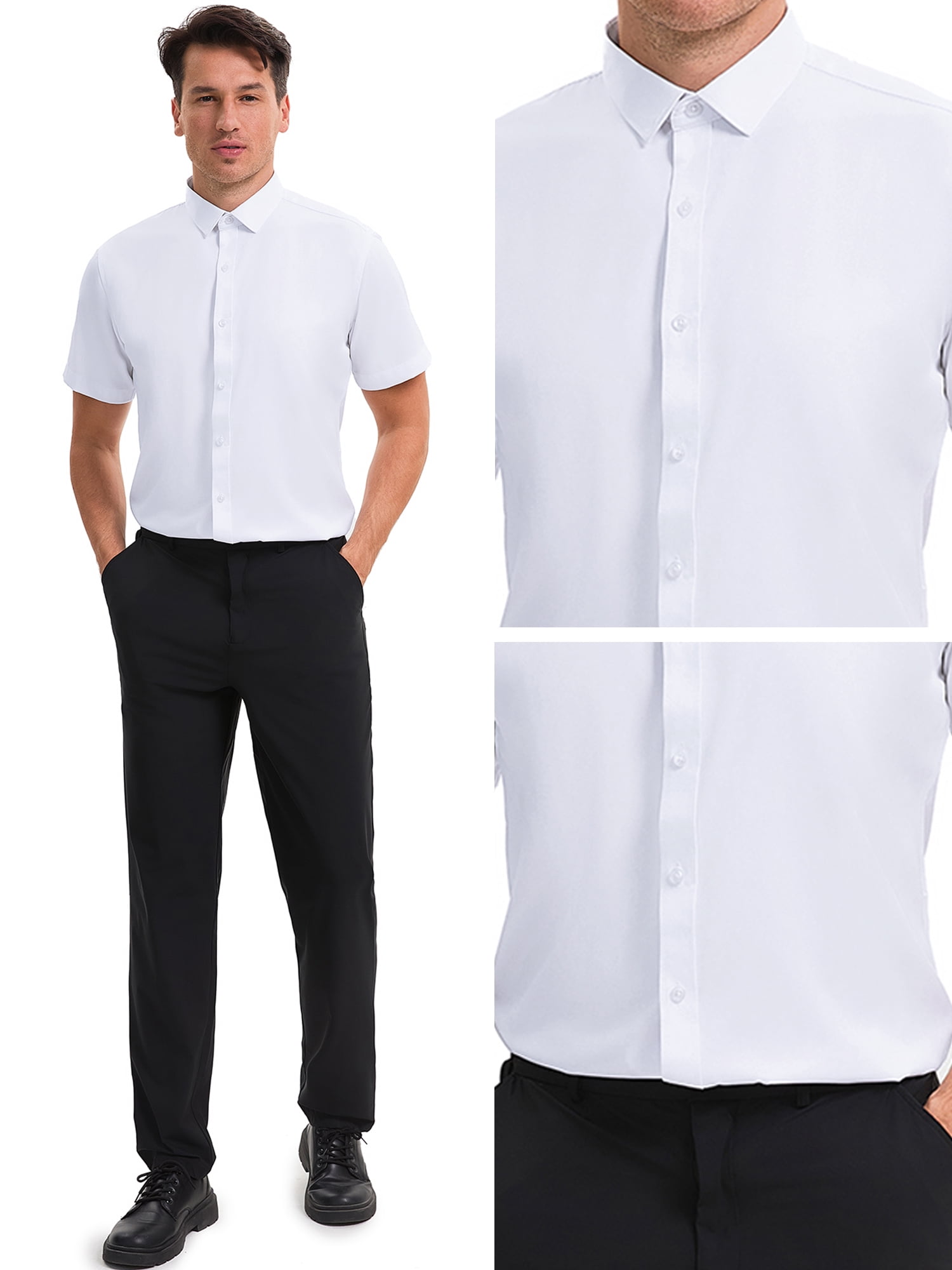 Unique Bargains Men's Short Sleeve Lightweight Business Formal Button Down Shirt M White