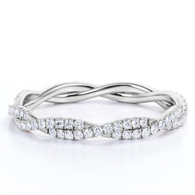 JeenMata Alianza de Boda de Eternidad Trenzada con Diseño Pavé Forma Redonda de 0,5 Quilates, Baño de Oro Blanco de 18 K sobre Plata