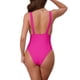 thumbnail image 3 of INSPIRE CHIC Traje de baño de una pieza con escote en V profundo y espalda descubierta para mujer, conjunto de bikini, tirantes anchos, traje de baño adelgazante, talla X-Small, rojo rosa, 3 of 5