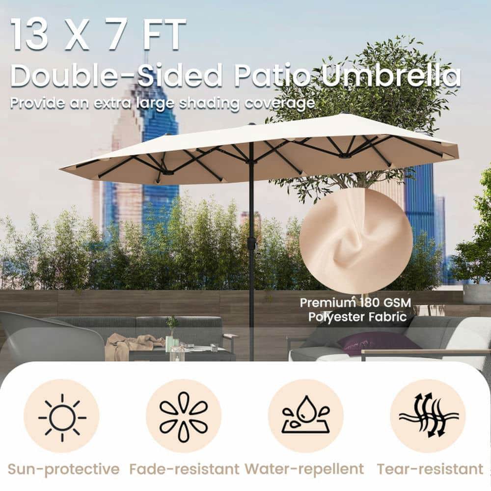 Yardi Yarda 13 Feet Large Patio Umbrella, Double-Sided Table Market Umbrella with Crank Handle for Outdoor, Beige