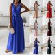 thumbnail image 2 of 2025 Spring Summer Women's Solid Color V-Neck Tie Waist Maxi Dress - Sleeveless Slim Fit Formal Gown Long Skirt Lace-up Dress, 2 of 5