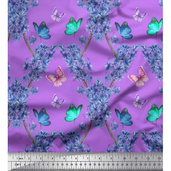 Soimoi Silk Fabric Butterfly & Wildflower Floral Printed Craft Fabric by The Yard 42 Inch Wide