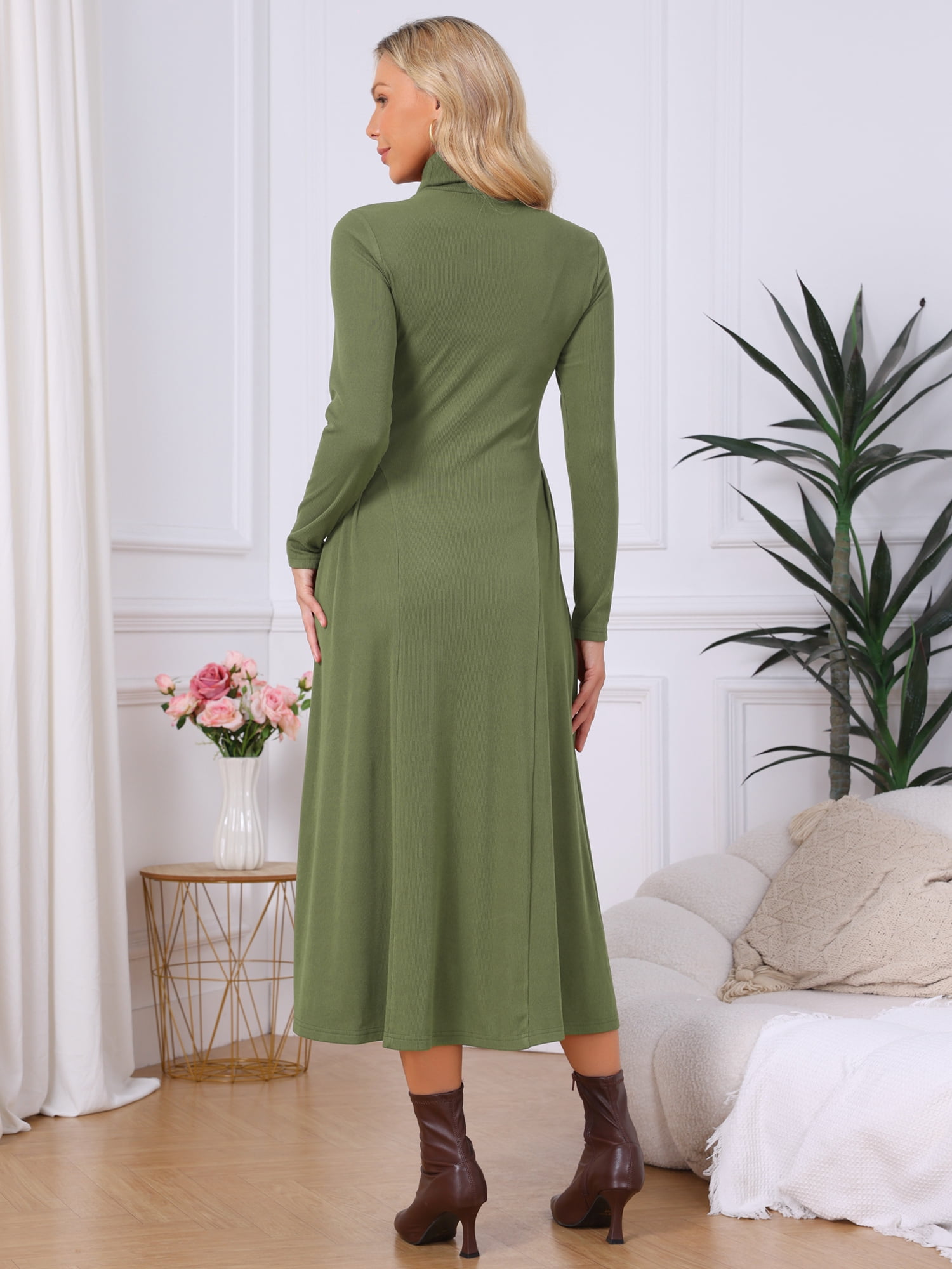 DARING DIVA Women's Sweater Turtleneck Long Sleeve A Line Knit Dress L Green