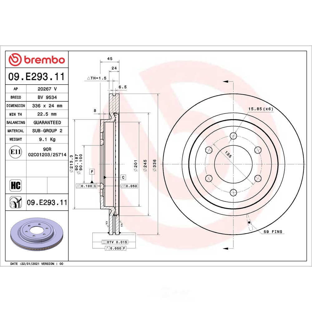 Brembo 09.E293.11 PRIME Disc Brake Rotor