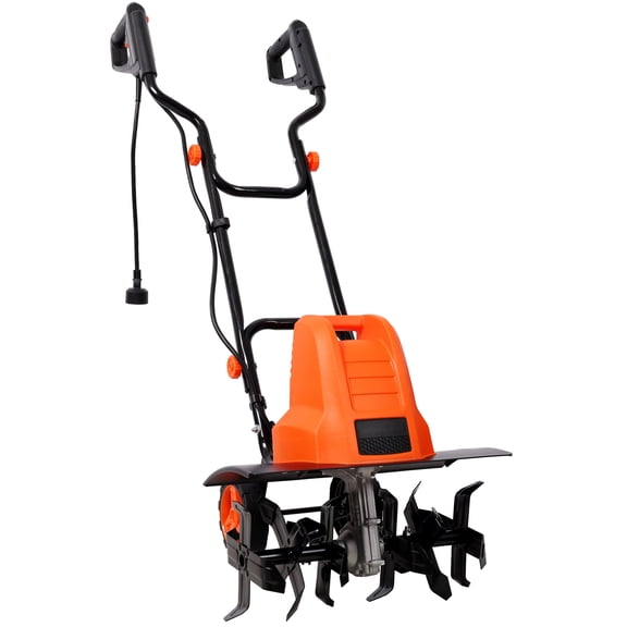 LuckyNote 13.5AMP Electric Tiller, 18-Inch Width 9-Inch Depth Corded Garden Cultivator with 24 Steel Tines, Adjustable Wheels, for Lawn Yard Soil Preparation, Black/Orange