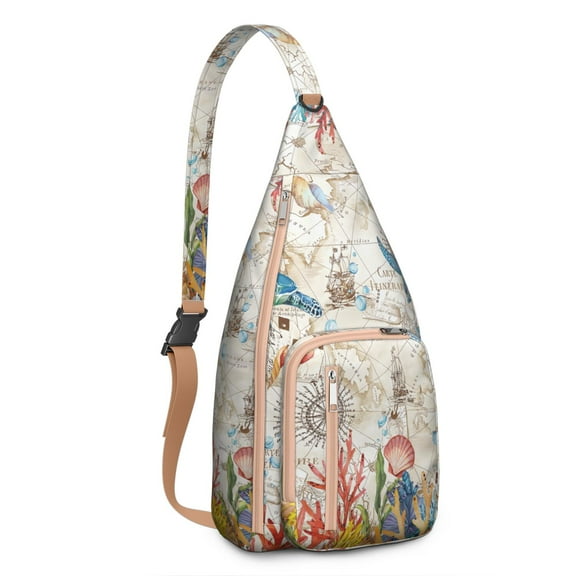 Hawaiian Turtle Sling Backpack - Tropical Beach Animal Print Shoulder Bag, Fashionable Anti-Theft Pack for Commuters