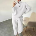 thumbnail image 2 of Women's Sweatsuits 2 Piece Outfits Casual Hoodie Loose Long Sleeved Solid Color Button Up Colla Versatile Crew Neck Winter White Sweatpants with Pockets ( S ), 2 of 6