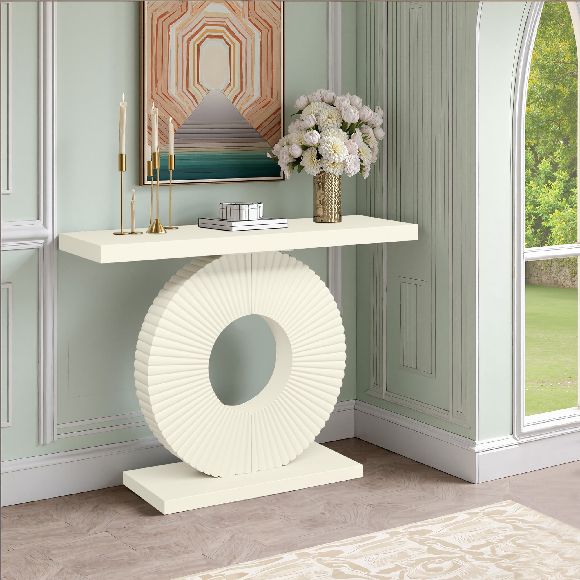 MAYEERTY 40 Inch Glam Console Table, 1.57" Thick Abstract Texture Top 120Lbs Load Capacity