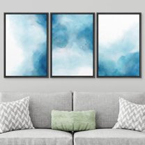 PixonSign Framed Wall Art Set Vibrant Blue Gradient Pastel Paint Stroke Landscape Collage Abstract Canvas Print Modern Art Decor for Living Room, Bedroom, Office -24"x36"x3 Panels Black