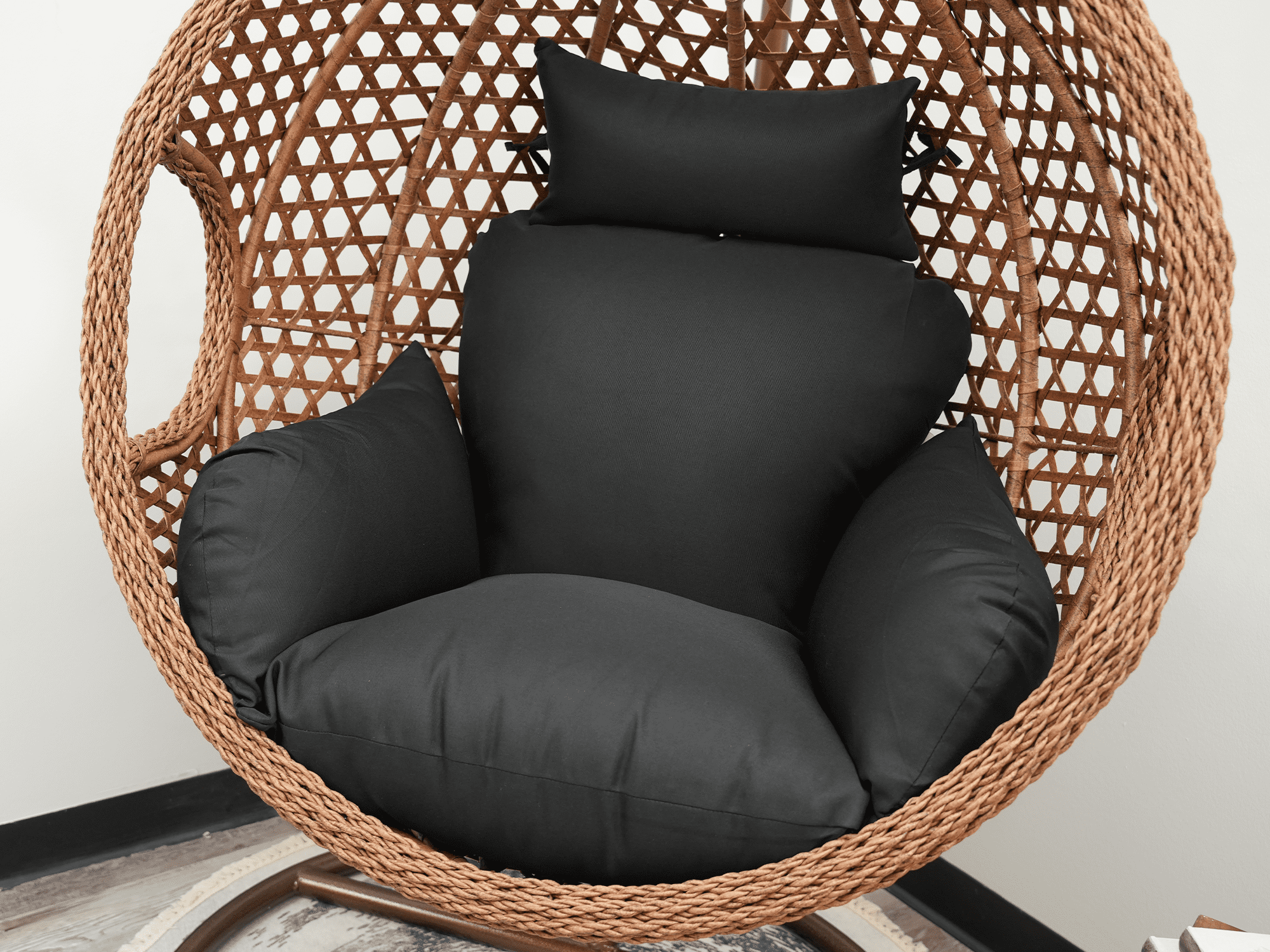 SK CHUMRA Egg Chair Cushion Hanging Basket Chair Pads Wicker Rattan Hanging Seat Cushion Nonslip Soft Headrest & Armrest Outdoor Porch Backyard UV Resistant Patio Hammock Swing Cushions (Black)