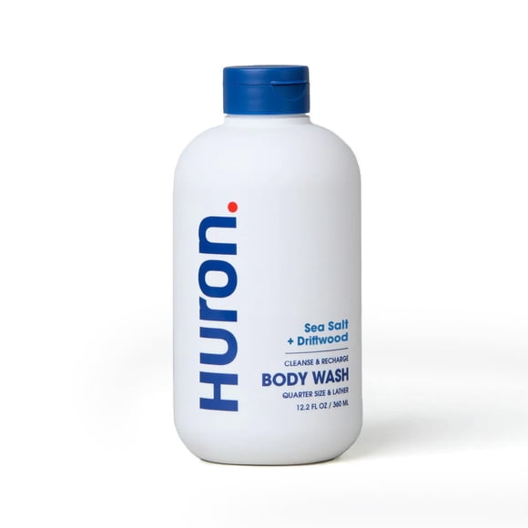 Huron Jabón corporal hidratante para hombre, elaborado con aceite de coco, vitamina E y hamamelis, vegano, sin crueldad (12.20 onzas líquidas (paquete de 1) sal marina)