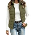 thumbnail image 2 of Women's Puffer Vest Lightweight Quilted Sleeveless Jacket Zip Up Stand Collar Winter Outwears (Army Green S), 2 of 6