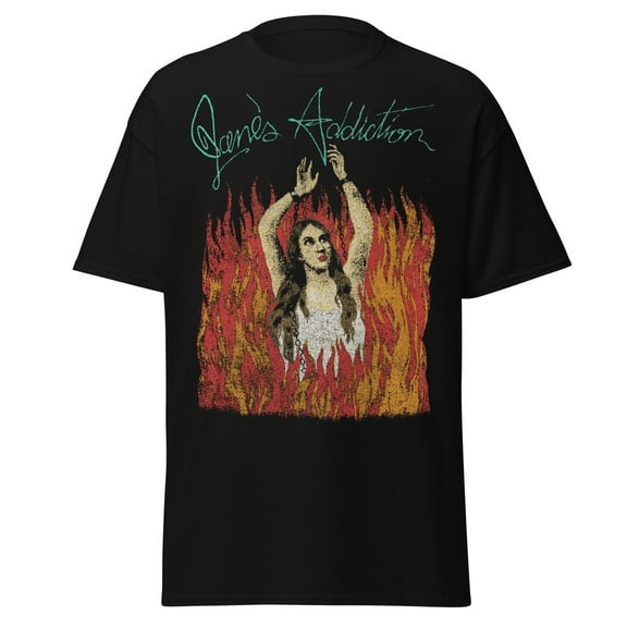 Jane's Addiction - Flames Jumbo Print Unisex T-Shirt - Black - Small