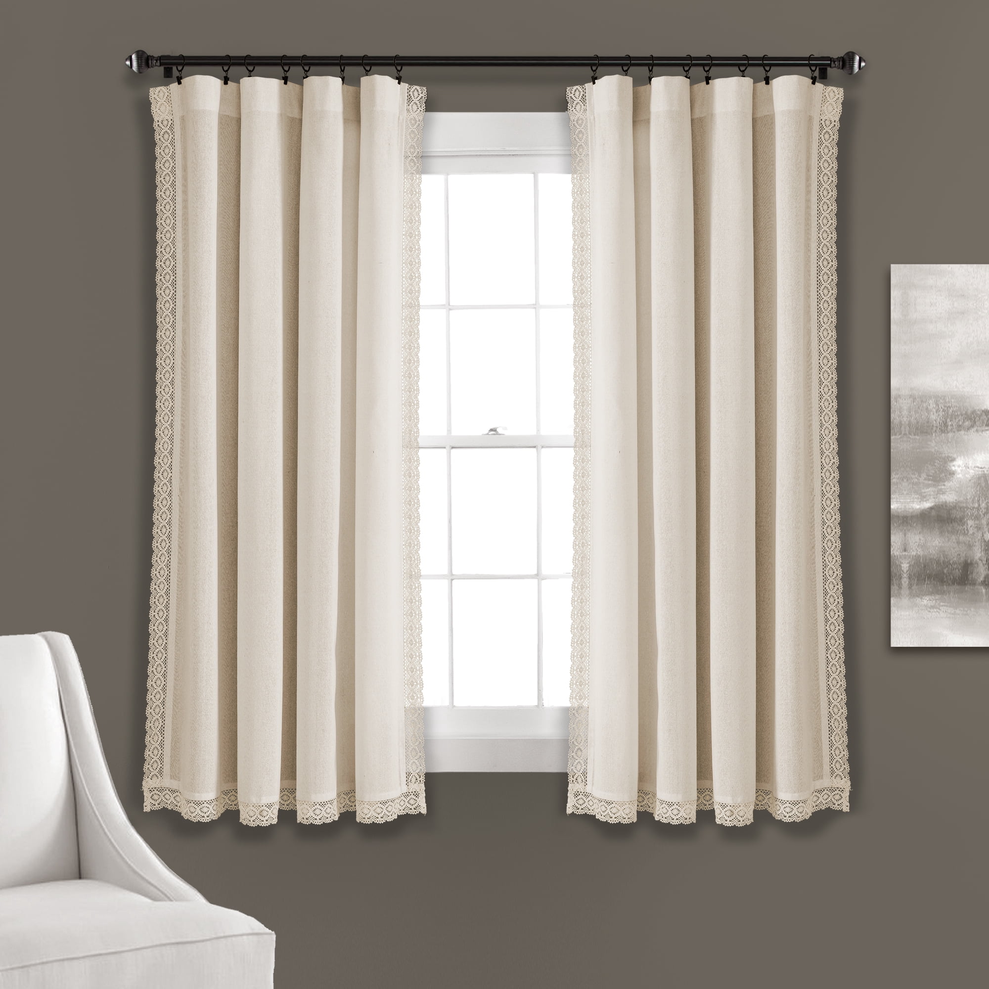 Lush Decor Rosalie Faux Linen Delicate Lace Edge Solid Color 3 Rod Pocket Light Filtering Window Curtain Panel Ivory 63 L X 54 W Set Of 2 Walmart Com Walmart Com