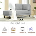 thumbnail image 4 of EUROCO 65" Mid-Century Modern Linen Fabric Corner Lounge Chair, Upholstered Indoor Chaise Lounge, Solid Wood Sleeper Sofa Bed for Bedroom, Office, Small Living Room & Apartment, Grey, 4 of 11