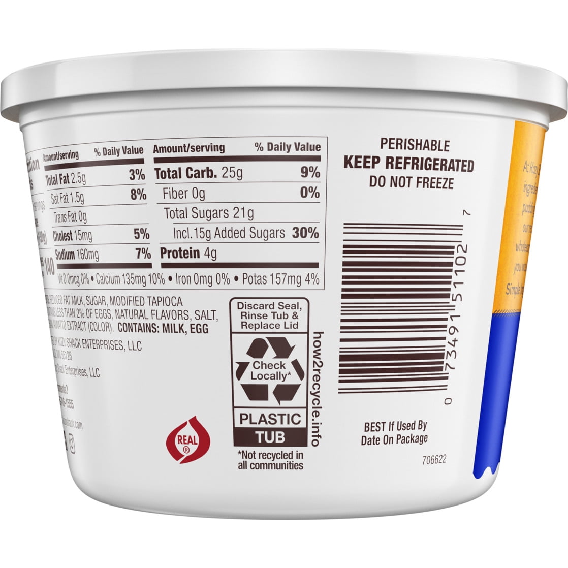 Kozy Shack Vanilla Pudding, Gluten Free Dessert, 22 oz Tub