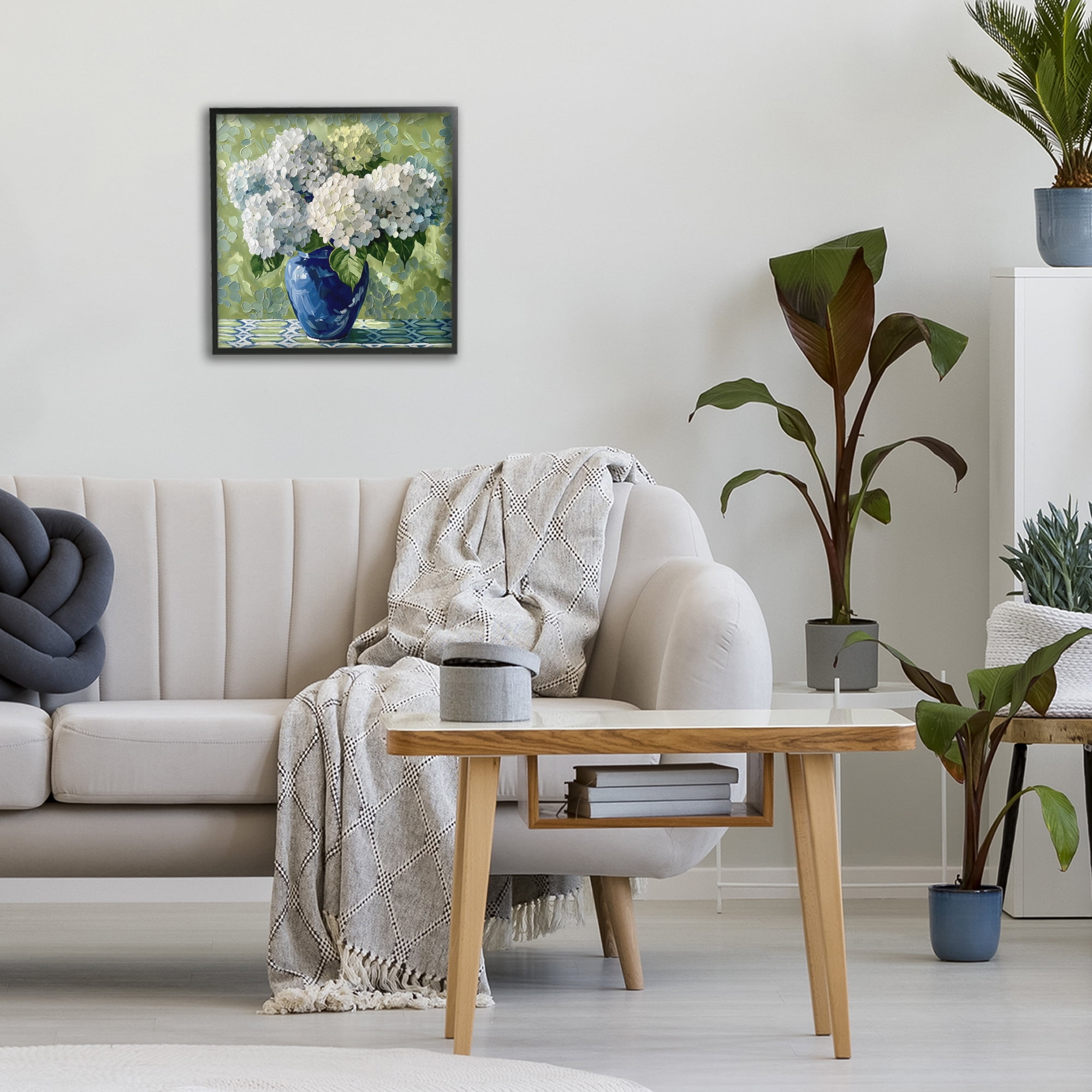 Stupell Industries White Hydrangeas in Blue Vase Black Framed Giclee Art, design by Gina Kelly