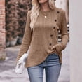 thumbnail image 2 of Fashion Sweater for Women Long Sleeve Square/Crew Neck Solid Color Tunic Tops Buttons Side Spring Fall Pullover(Khaki,XXL), 2 of 5