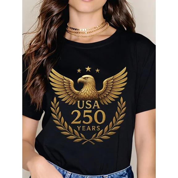 Patriotic USA 250 Years Anniversary T-Shirt Golden Eagle American Pride Commemorative Graphic Tee Retro Style Unisex Adult Apparel