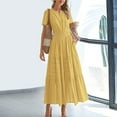 thumbnail image 3 of ZEHJUHAN Women's Solid Color V-Neck Short Sleeve Maxi Dress with Elastic Waist A-Line Ruffle Hem Summer Casual Dress Yellow，M, 3 of 6