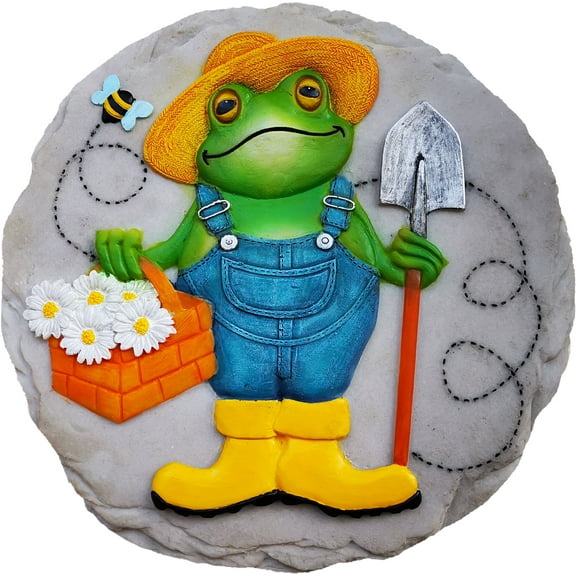 FROG FARMER STEPPING STONE / DECORATIVE WALL PLAQUE