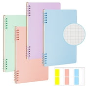 RETON 4Pcs Spiral Graph Paper Notebooks, 1 Subject Wirebound Notebook with 60 Sticky Tabs, Graph Ruled , 4 Colors A5 Plastic Cover (80 Sheet/160 Pages)
