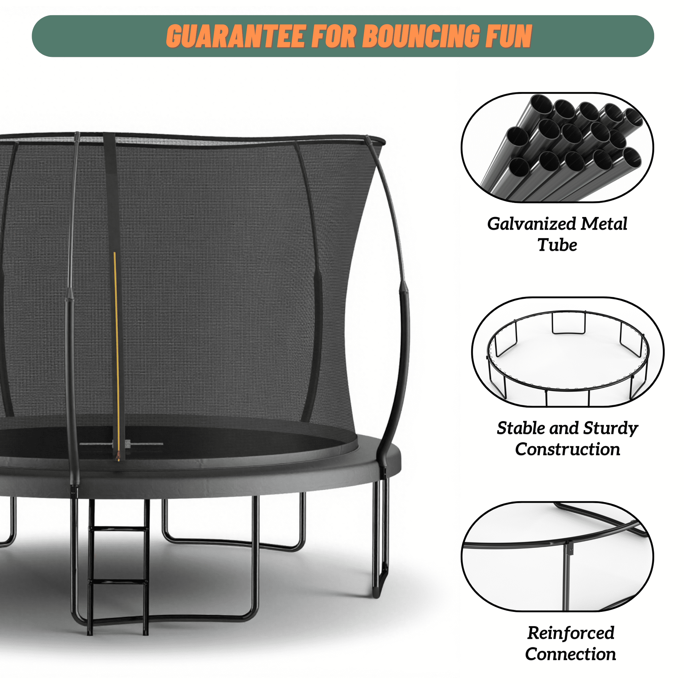 EUROCO 1500LBS Springfree 12FT Trampoline with Ladder and Storage Bag for Kids and Adults, No Gap Outdoor Trampoline for Backyard