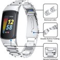 thumbnail image 3 of Bands Compatible with Fitbit Charge 6/Charge 5 Metal Stainless Steel WatchBand-Replacement Classic Durable Solid Link Accessory Buckle Metal Strap Wrist Band for Charge 6/Charge 5 Fitness Tracker, 3 of 6