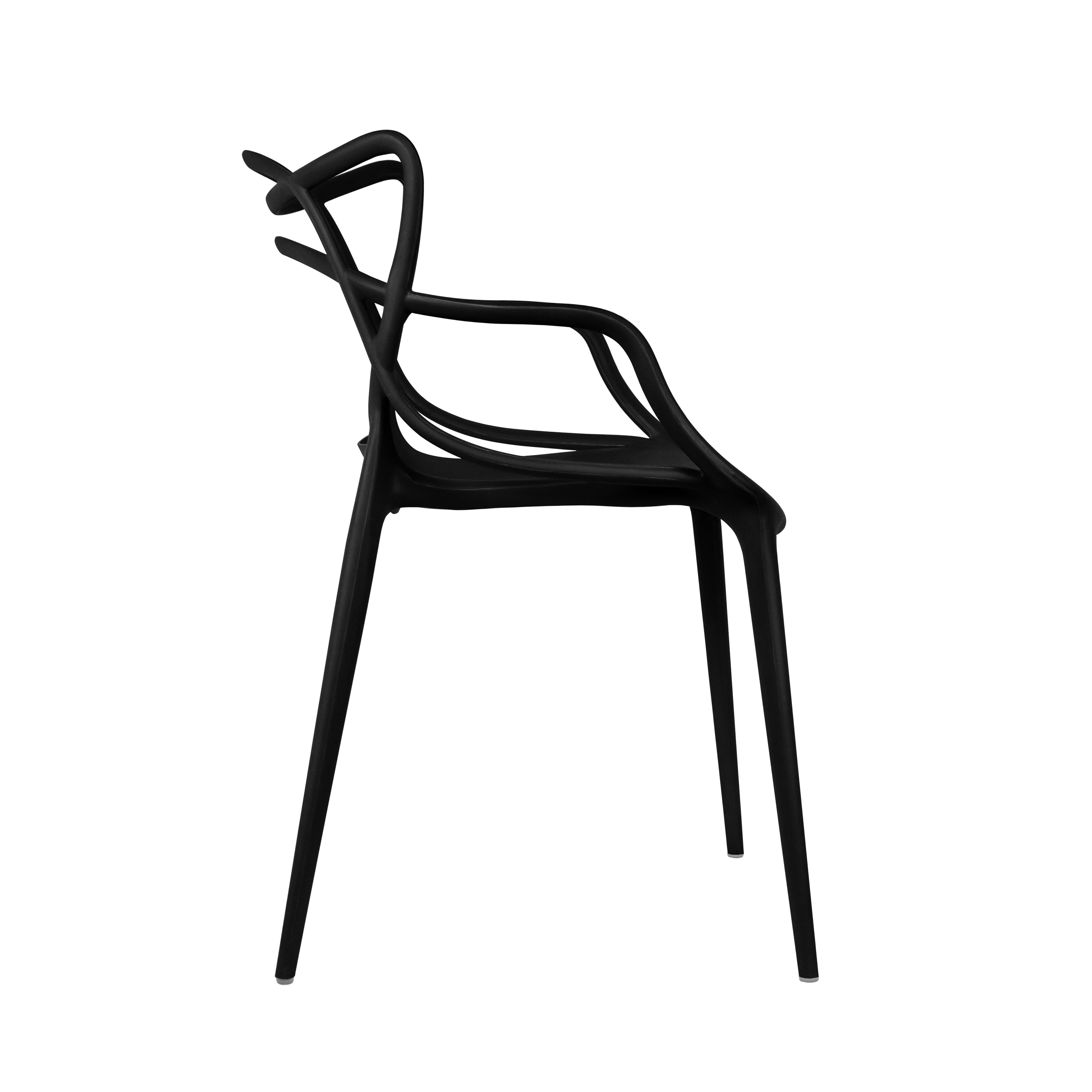 2xhome Set of 2 Modern Contemporary Designer Dining Chairs Molded Plastic Indoor Outdoor Patio Elbow Chairs, Black
