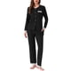 thumbnail image 1 of Conjuntos de pijamas para mujeres con encaje, blusa de manga larga con botones, ropa de dormir con pantalones de cintura elástica y bolsillos, M, negro, 1 of 6