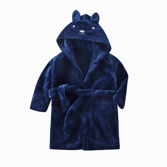 NOLDARES Boys Girls Fleece Robe Hooded Toddler Soft Bathrobe Pajamas Sleepwear for Kids Girls,Navy,3-4 Y