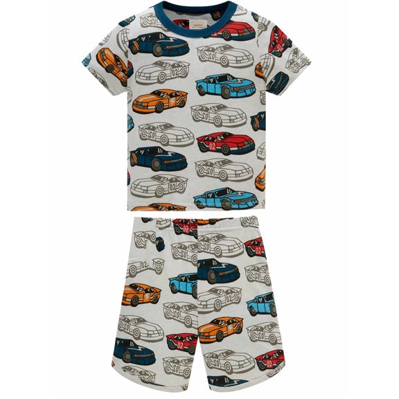 QEFJNO 2-8Y Kids Boys Cotton Pajamas Set 2PCS Short Sleeve Top and Shorts for Toddler Boys Cars Printed Pjs Summer
