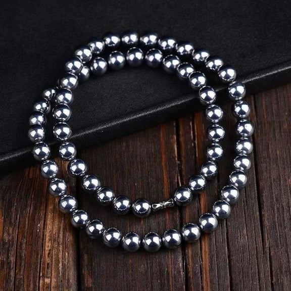 Terahertz Stone Necklace Energy Bead Chain Jewelry Unisex Fashion Accessory Wellness Pendant for Men Women Daily Wear