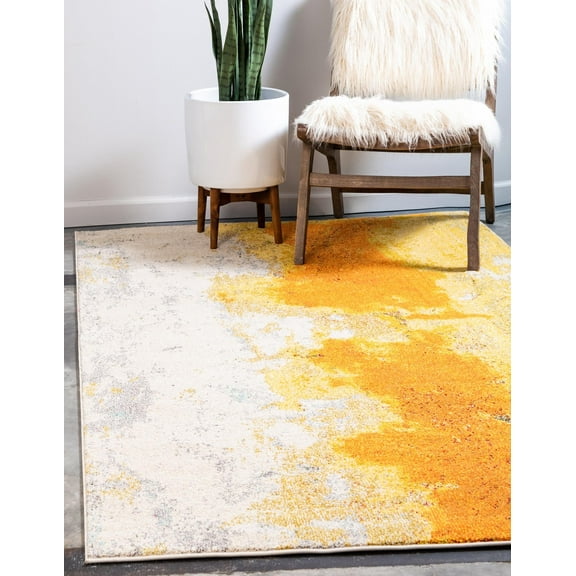 Rugs.com Hyacinth Collection Rug – 7' x 10' Yellow Medium Rug Perfect For Bedrooms, Dining Rooms, Living Rooms