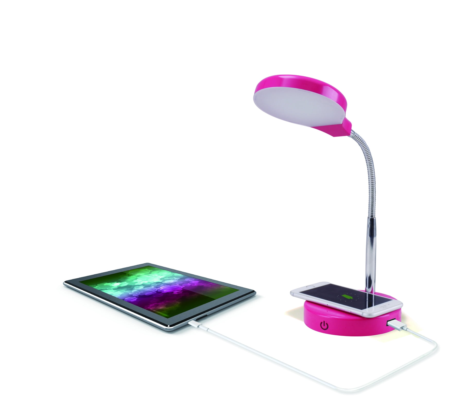 Mainstays LED Desk Lamp with Qi Wireless Charging and USB Port, Pink