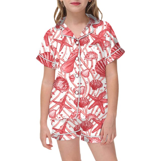Tenues Filles 2025 & Ensemble 2 Pcs Pyjamas Ados Tenues pour Enfants Graphique Premier Action de Grâce Imprimé Manches Courtes Bouton Mix et Tenues Chemise Shorts Pyjama