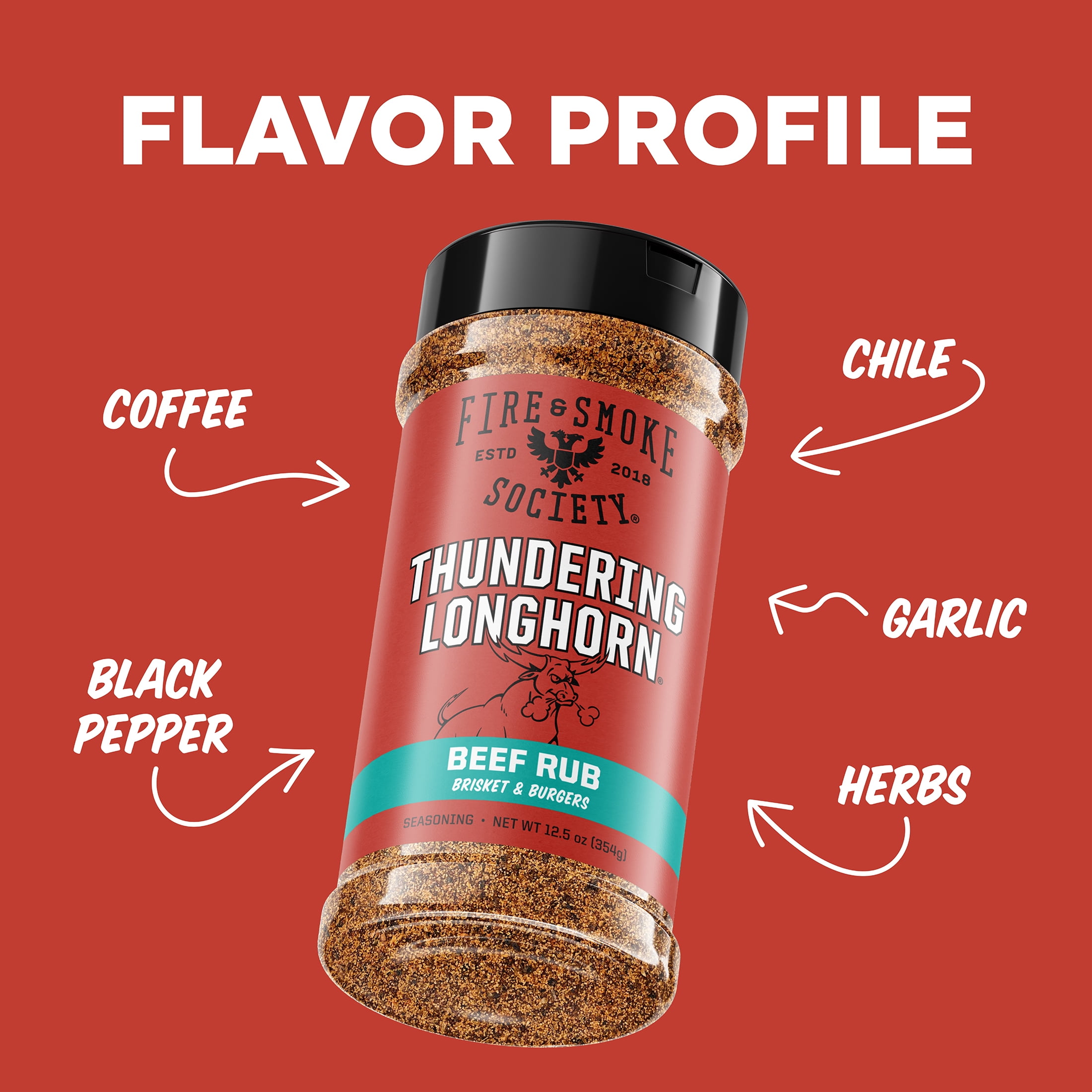 (6 pack) Fire & Smoke Society Thundering Longhorn Steak Seasoning, 12.5 oz Mixed Spices & Seasonings