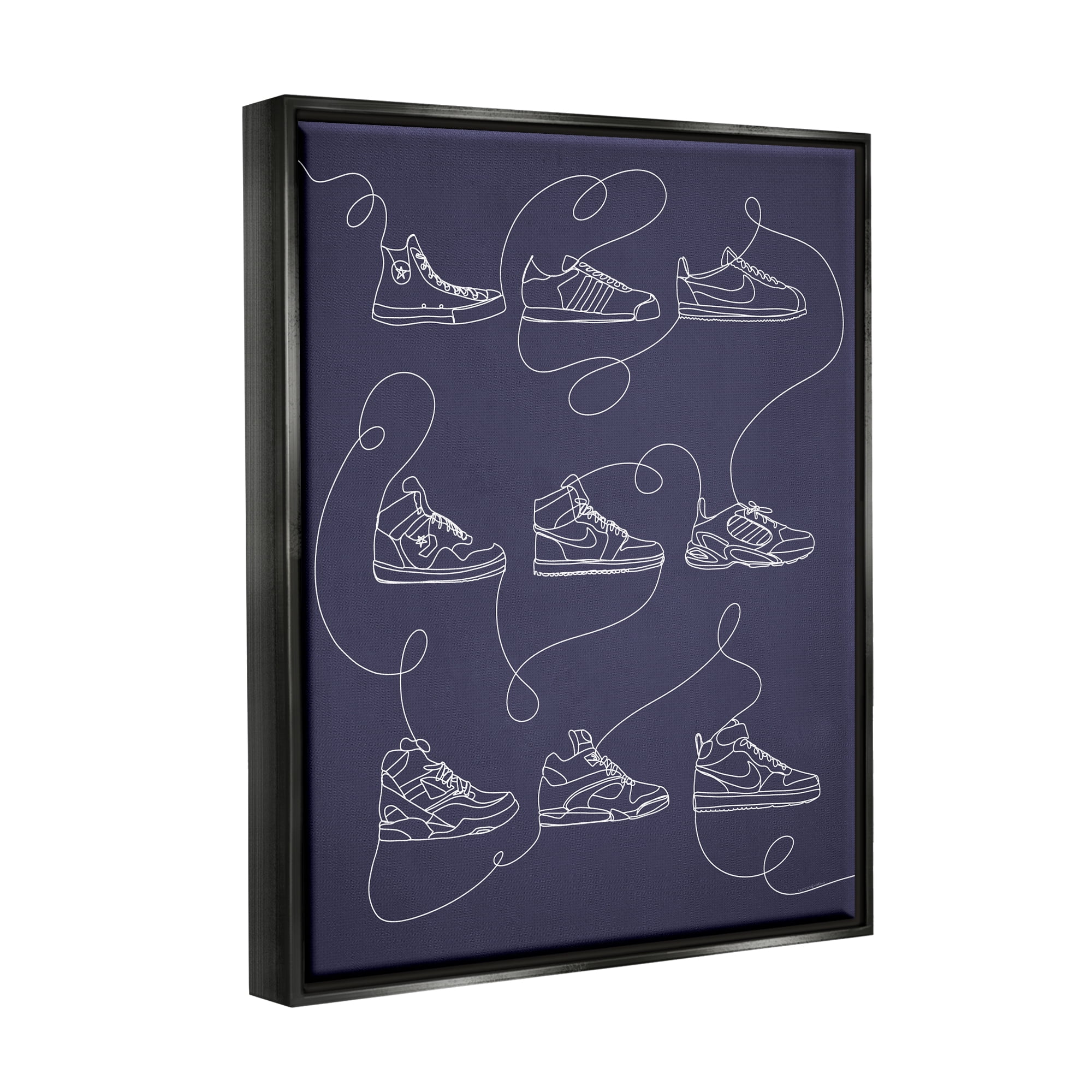 Stupell Industries Continuous Sneaker Line Doodle Beauty & Fashion Painting Black Floater Framed Canvas Art Print Wall Art, 25 x 31