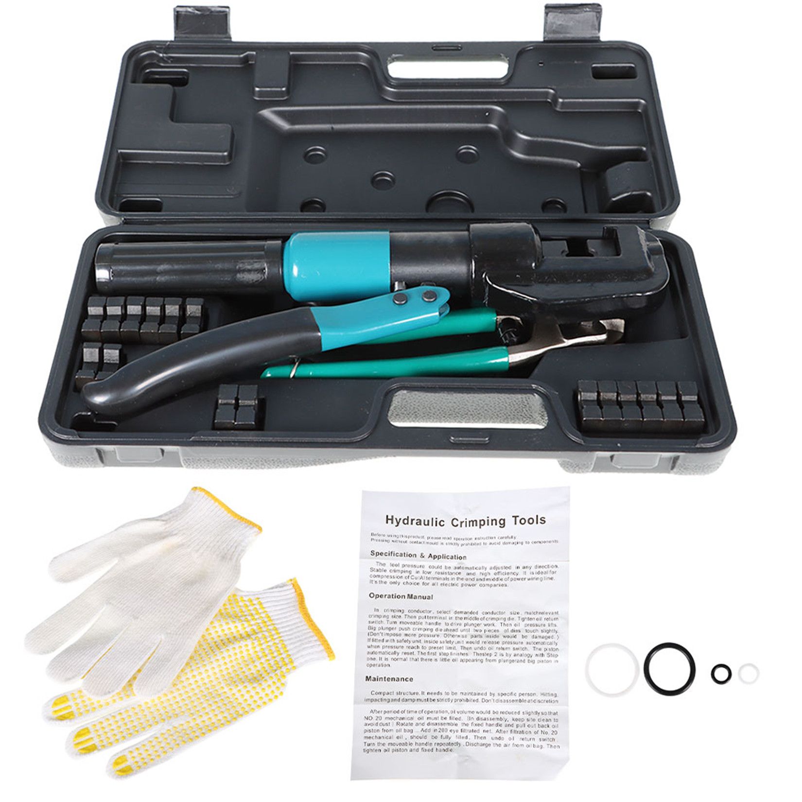 10 Ton Hydraulic Wire Battery Cable Lug Terminal Crimper Crimping Tool with 9 Pairs of Dies and Cable Cutter for 1/8 inch to 3/16 inch Stainless Steel Cable Railing Fittings
