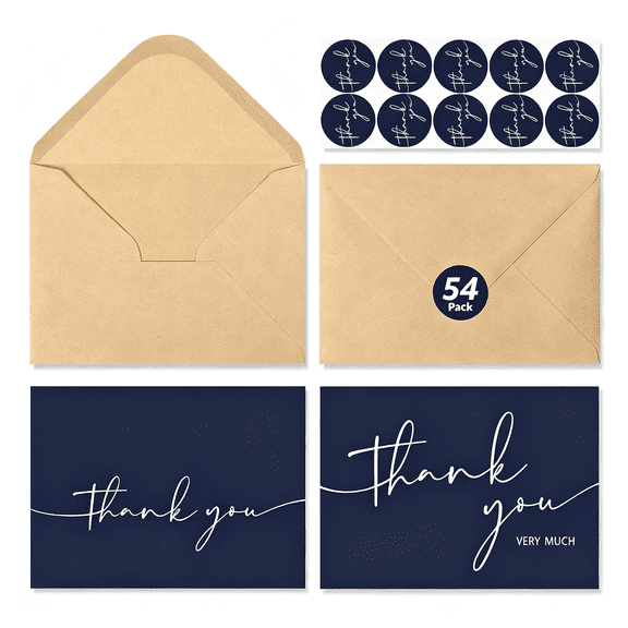 CCOCC 54 Pcs Thank You Cards with Envelopes,Thank You Card,3.5X5 Inch Minimalistic Design, Thank You Notes for Wedding, Business, Baby Shower, Small Business, Funeral, Graduation (Navy Blue)