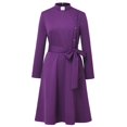 thumbnail image 2 of Afinprain Womens Clergy Long Sleeve A‑Line Dress with Tab Collar Tie Belt Side Buttons, 2 of 7