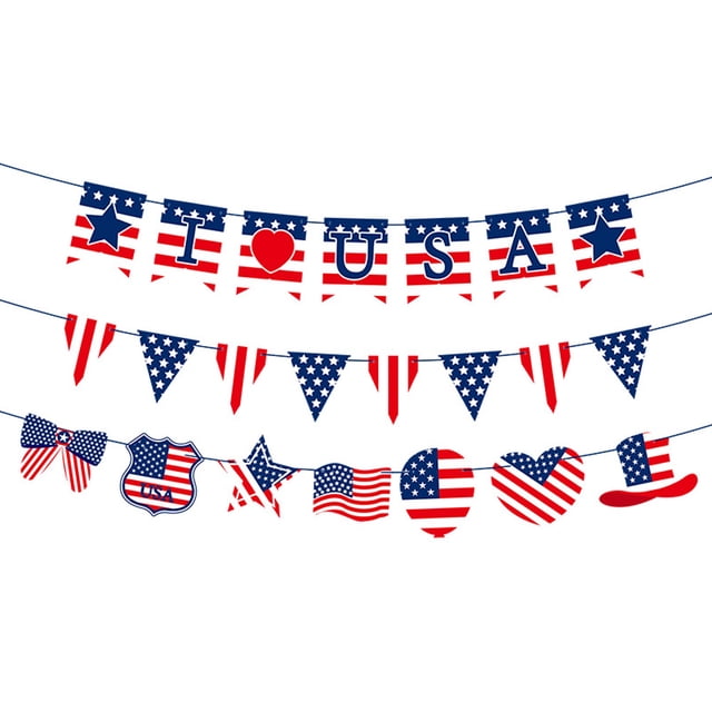 3 banderines patrióticos del 4 de julio, banderines de estrellas y rayas de EE. UU. para decoraciones de fiesta del Día de la Independencia Patriótica