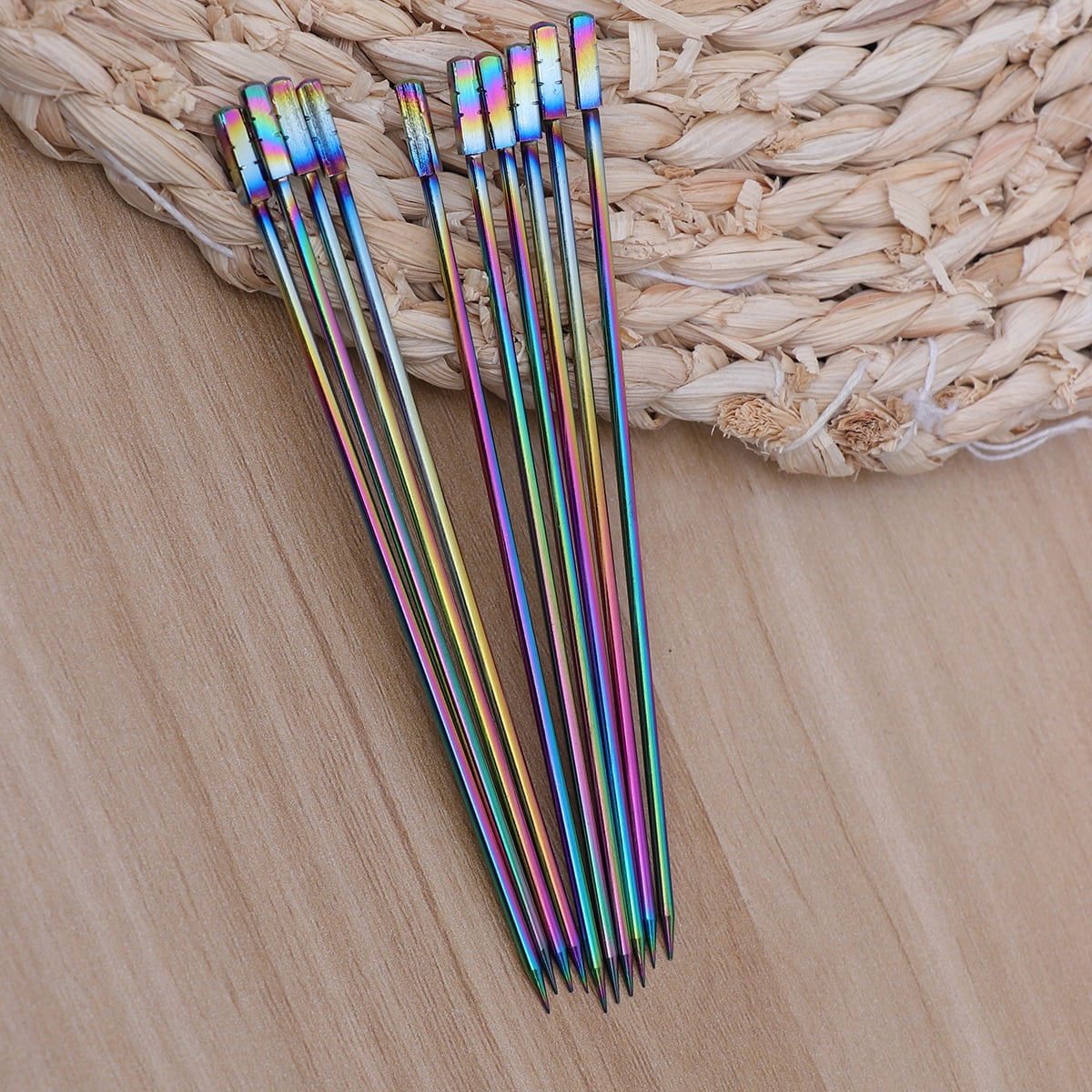 Stainless Steel Fruit Picks for Eating Use Multi Color 10pcs Square Head Cocktail Sticks