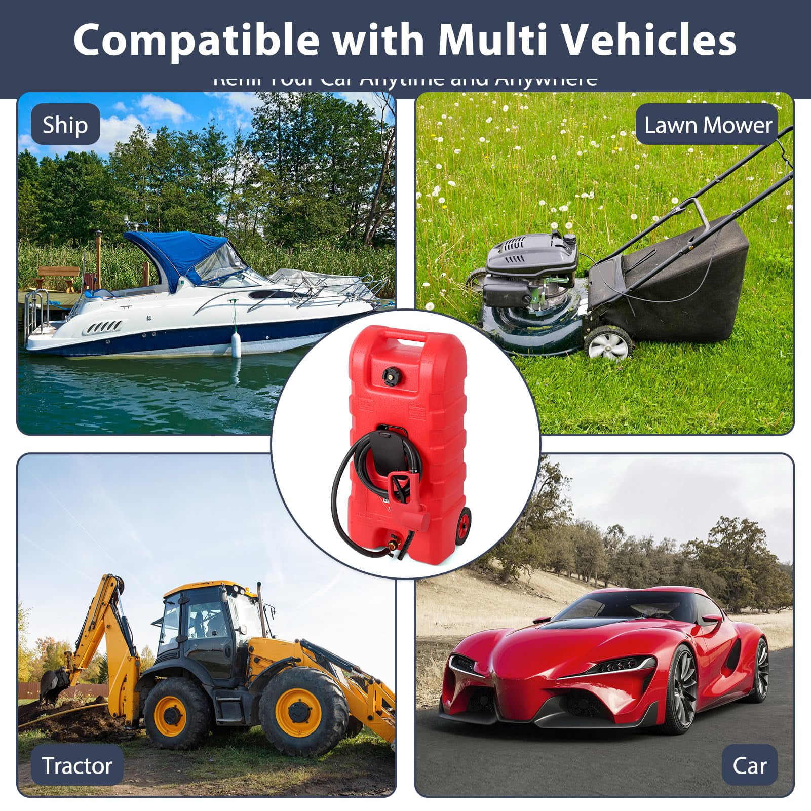 EastVita Fuel Caddy, 15 Gallon Portable Gas Fuel Tank Container with LE Fluid Transfer Siphon Pump and 10ft. Delivery Hose, Diesel Storage Can On-Wheels for Cars, Lawn Mowers, ATVs, Boats