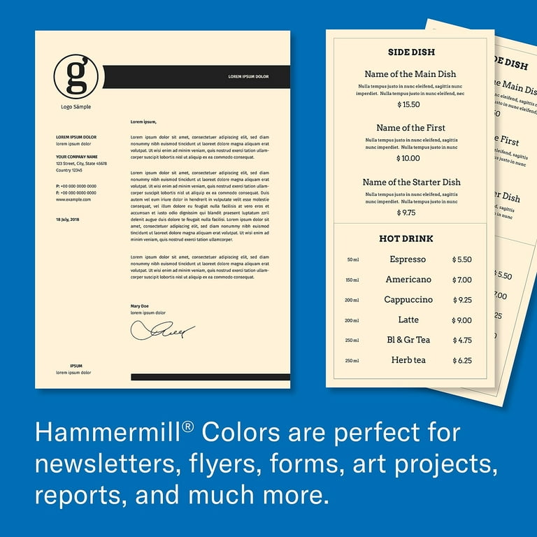 Hammermill Colored Paper, 20 lb Blue Printer Paper, 8.5 x 11-1 Ream (500  Sheets) - Made in the USA, Pastel Paper, 103309R
